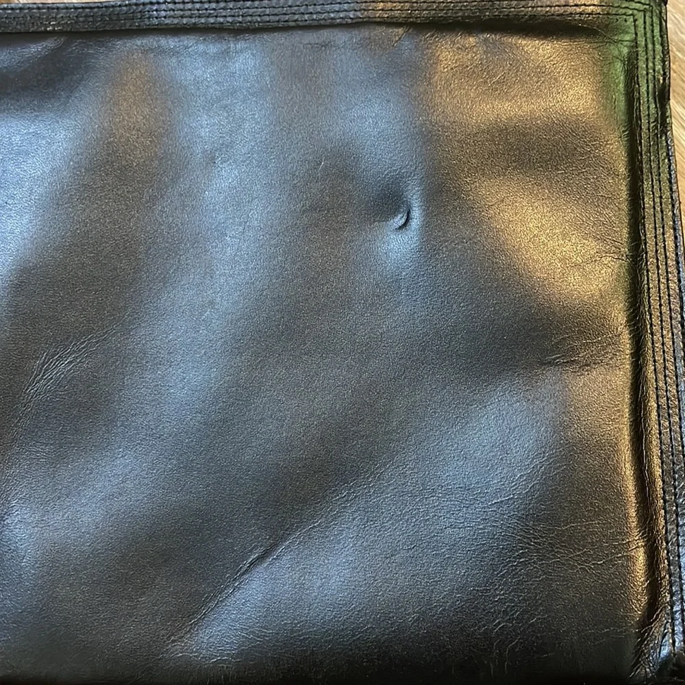 Vintage Block Black Leather Shoulder Bag Purse Structured 50s 60s